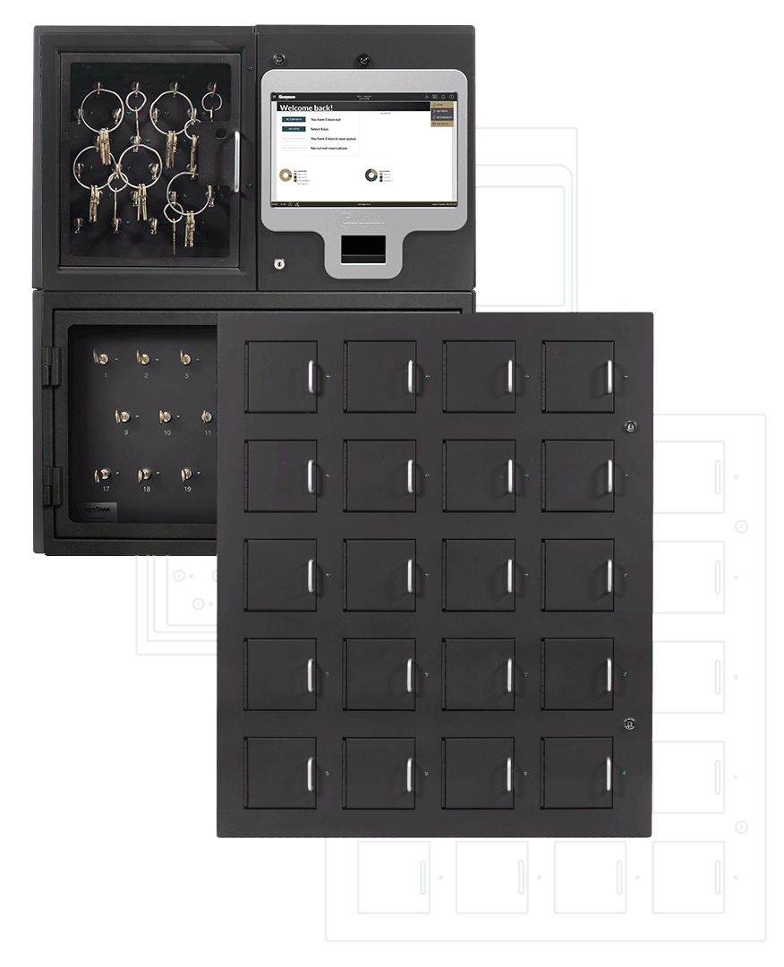 KeyTrak Guardian Edge modular system with various size lockers