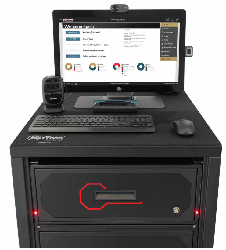 Head-on image of KeyTrak login screen with lighted system drawer