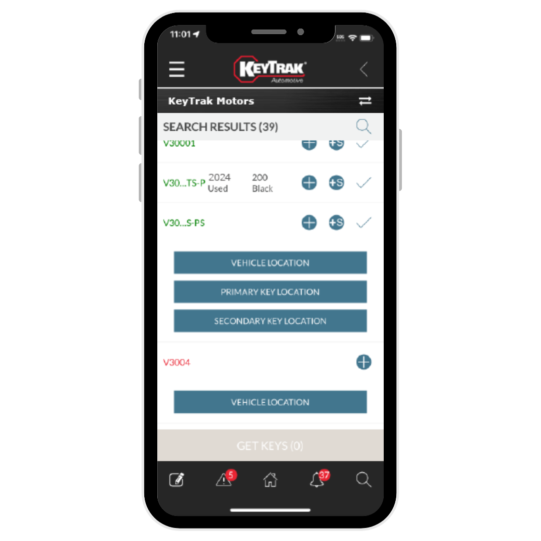 Search results in KeyTrak mobile app