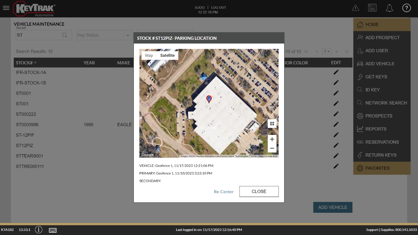 Screenshot of TrueSpot integration map in KeyTrak Edge system