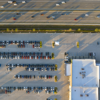 Overhead view of dealership lot